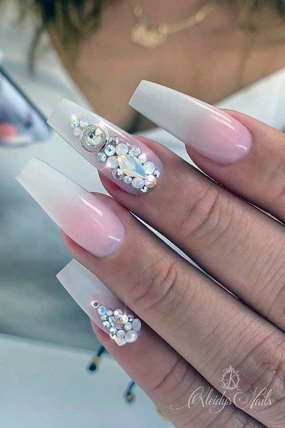 Bling White Ombre Nails Women