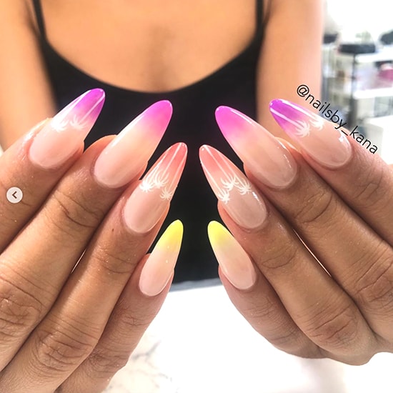 nude to neon ombre spring nail art idea