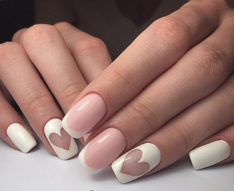 Unghie gel semplici, french manicure smalto bianco e rosa, mani donna