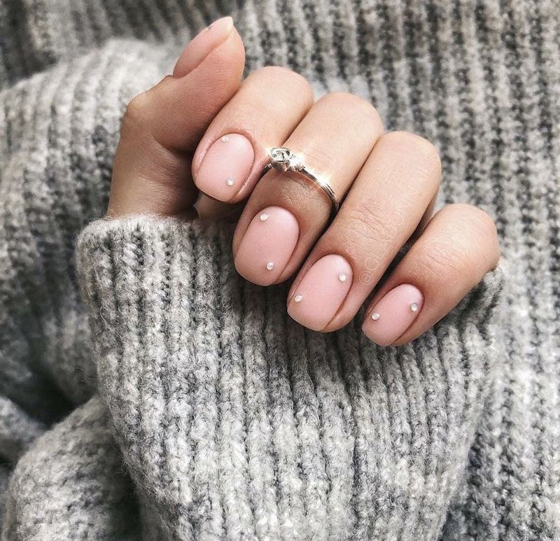 powder pink nails with glitter